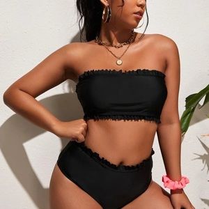 SHEIN Black Tube Top Bandeau Swim